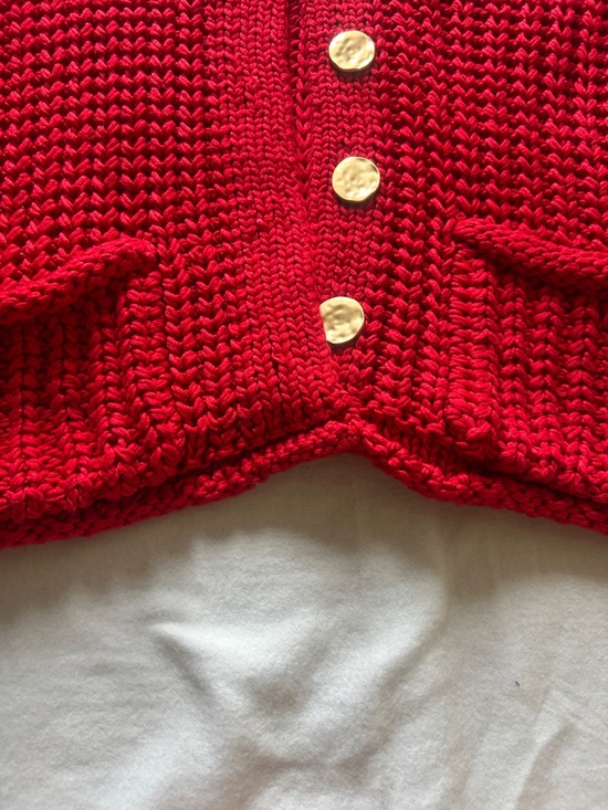 Crochet-Style Red Button Cardigan Sweater - Picture 8 of 9